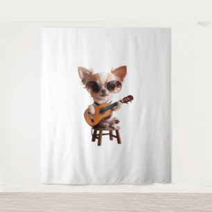 Tenture chihuahua mignon jouant de la guitare classique de