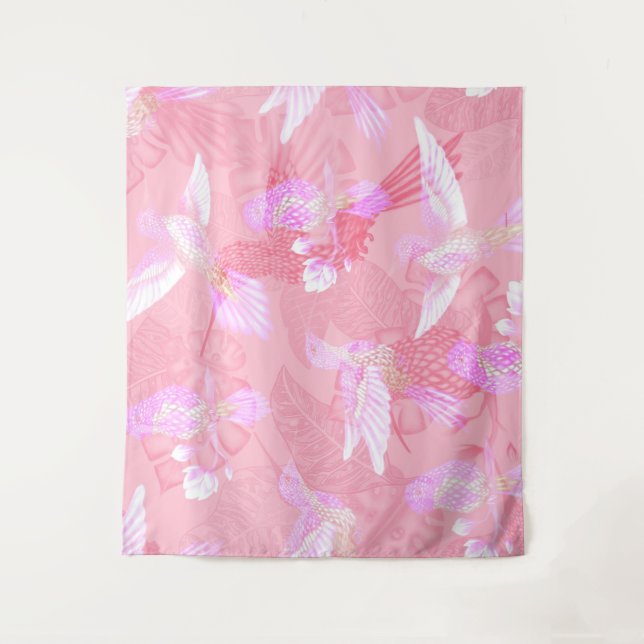 Tenture Chinoiserie de Mockingbird rose Motif (Devant)