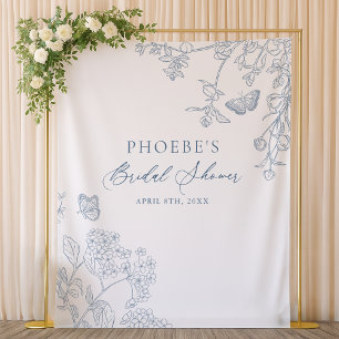 Tenture Chinoiserie Floral Français Bleu toile de fond