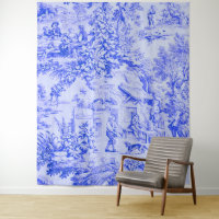Chinoiserie Toile Blanc Bleu Français Style Rustiq