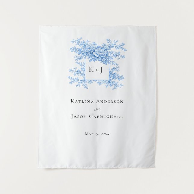 Tenture Chinoiserie Wedding Floral Monogram Elegant (Devant)