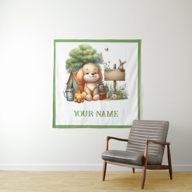 Tenture Chiot personnalisé de la forêt mignon (En situation)