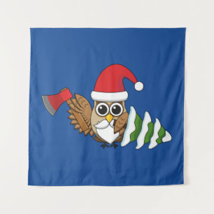 Tenture Chouette de Noël avec renard et pin