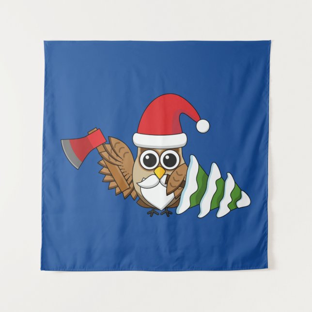 Tenture Chouette de Noël avec renard et pin (Devant)