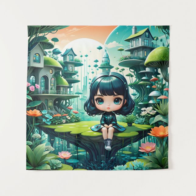 Tenture Chouette mignonne en Béanie colorée (Devant)