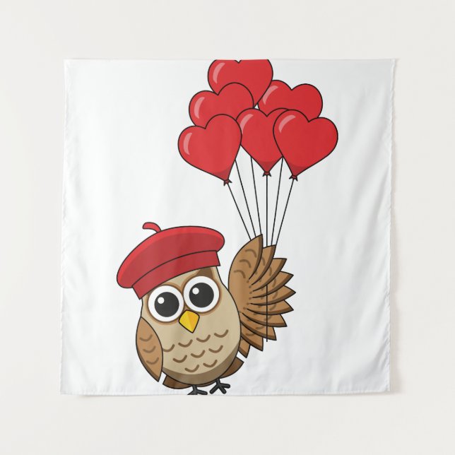 Tenture Chouette mignonne volant avec des ballons en forme (Devant)