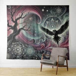 Tenture Chouette Mystique Mandalas de Nuit Cosmique Ciel T