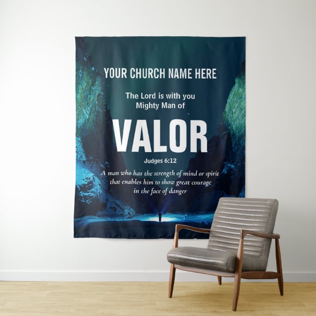 Tenture Christian MAN OF VALOR Church Wall Art (En situation)