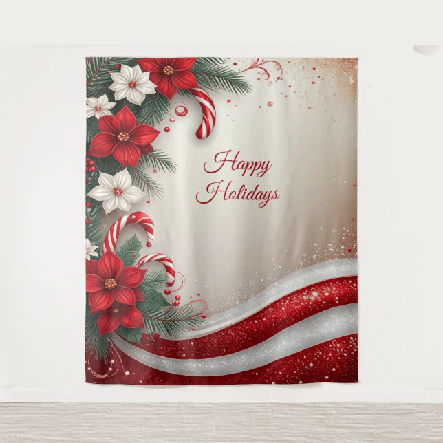 Tenture Christmas Floral Candy Canes Holiday Backdrop (Devant)