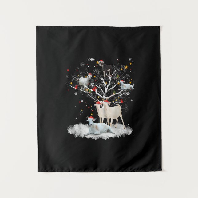 Tenture Christmas Goat On Tree Funny Santa Goat Lover Gift (Devant)