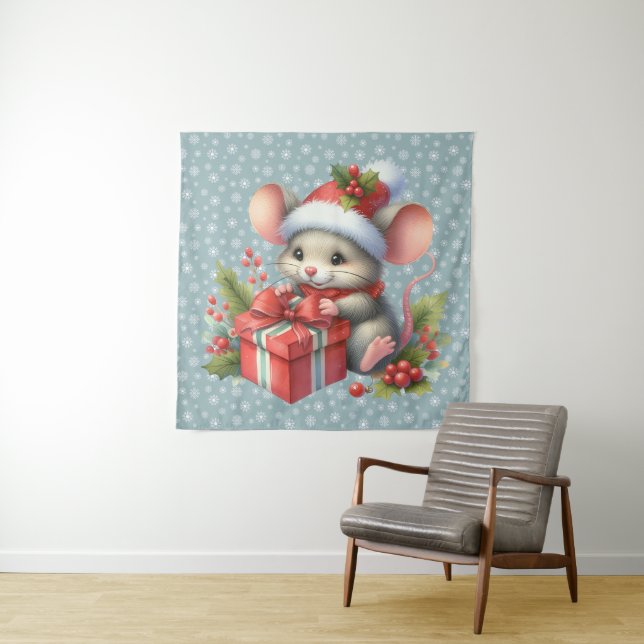 Tenture Christmas Mouse Tapestry (En situation)