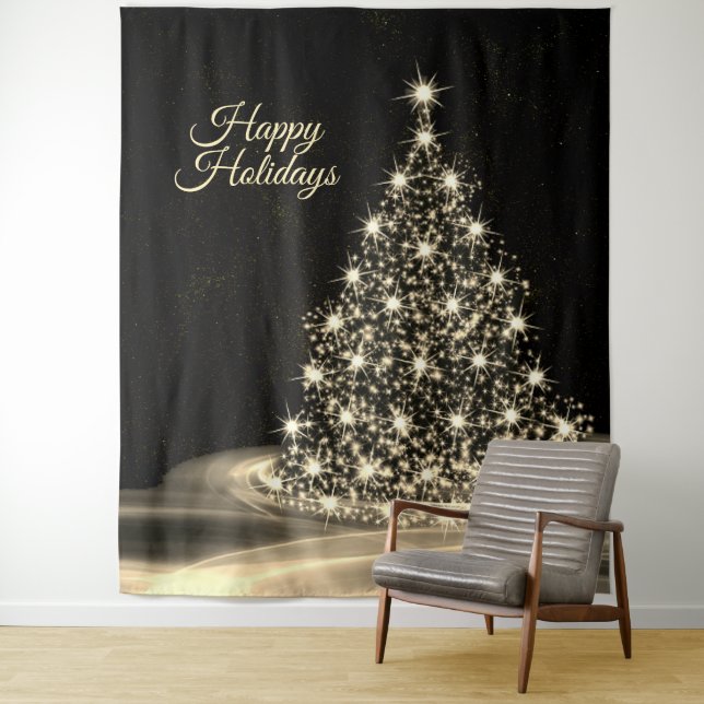 Tenture Christmas Party Golden Shiny Tree Winter Black (En situation)