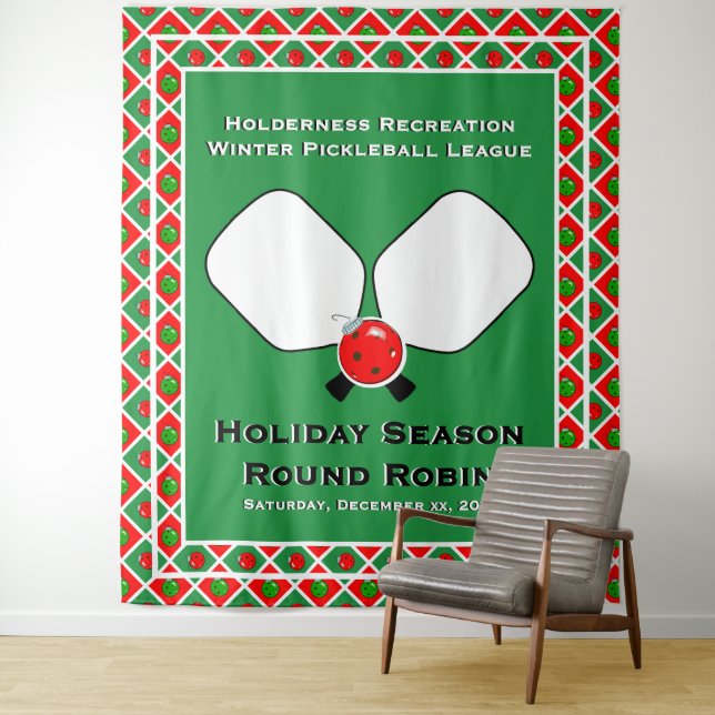 Tenture Christmas Pickleball Party Personalize Photo Booth (En situation)