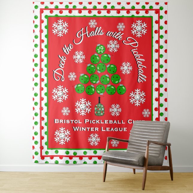 Tenture Christmas Pickleball Party Personalize Photo Wall (En situation)