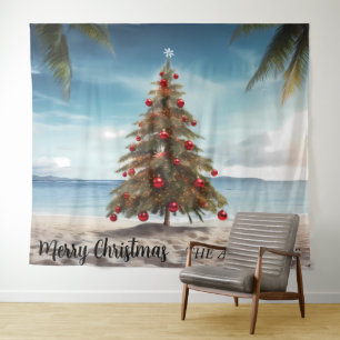 Tenture Christmas Tree Beach Photo de vacances Contexte