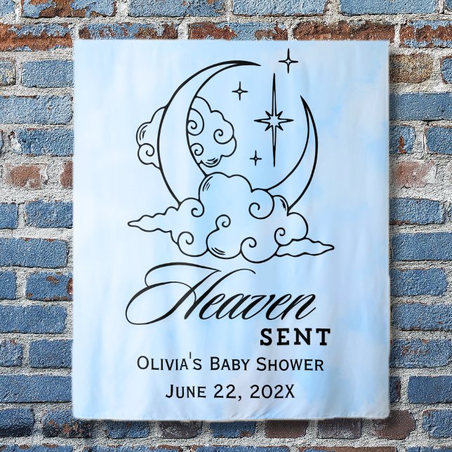 Tenture Ciel envoyé Blue Moon Stars Baby shower (Heaven Sent Blue Moon Stars Baby Shower Tapestry)
