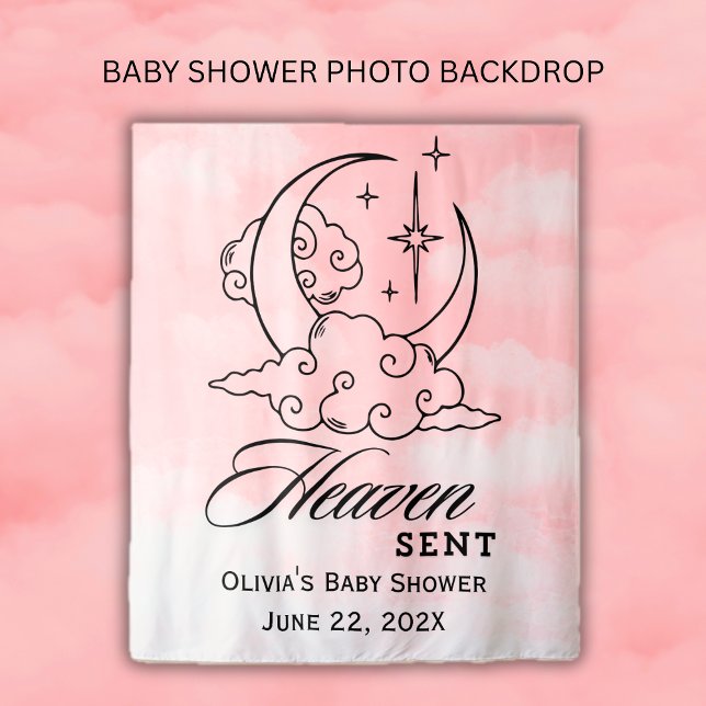 Tenture Ciel Envoyé Fille Rose Lune Étoiles Shower de Bébé (Heaven Sent Pink Moon Stars Baby Shower Tapestry)
