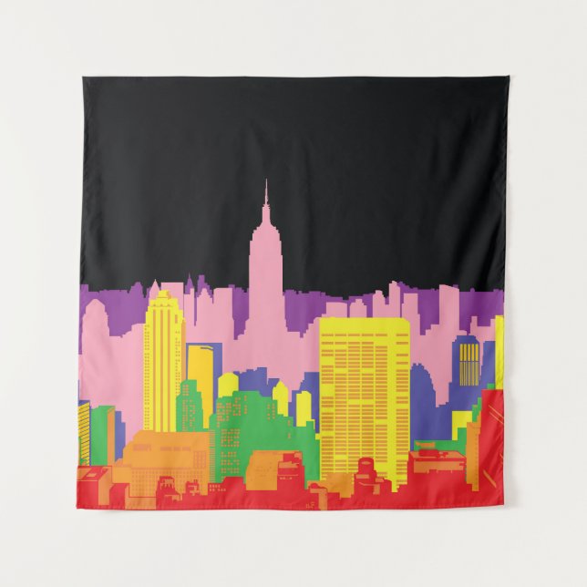 Tenture Ciel urbain : Décor arc-en-ciel nocturne. (Devant)