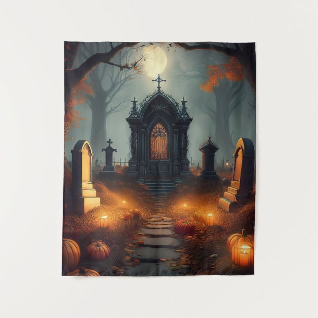 Tenture Cimetière ensorcelé d'Halloween effrayant (Devant)