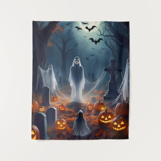 Tenture Cimetière ensorcelé d'Halloween effrayant (Devant)