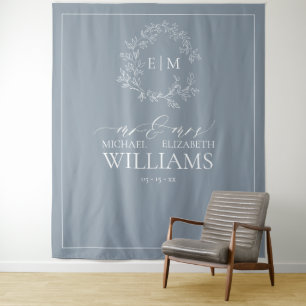 Tenture Cimier feuillu bleu poussiéreux Monogramme Photo d