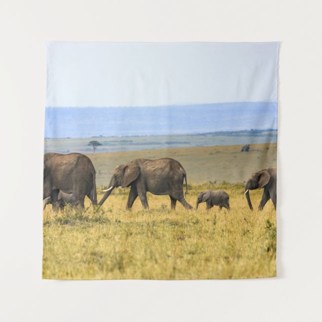 TENTURE CINQ ÉLÉPHANTS EN GRAS BROWN (Devant)