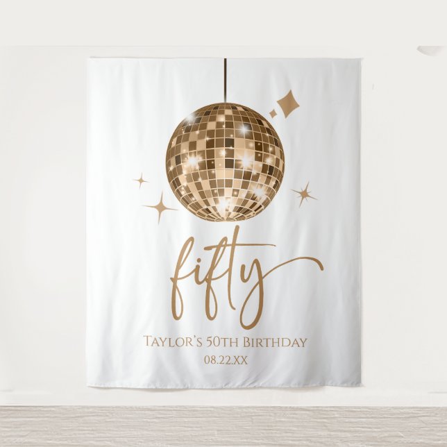 Tenture Cinquante Balle Disco Dorée Fête d'anniversaire 50 (Devant)