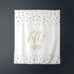 Tenture Cinquante | Gold & Black 50th Birthday Party Backd<br><div class="desc">Cette tapisserie moderne est parfaite pour une fête d'anniversaire chic aux couleurs noir et or. Votre invité appréciera de prendre une photo avec ce décor sophistiqué de fête et de se souvenir de votre journée spéciale. Le design comporte une typographie dorée " Fifty " et un arrière - plan hexagone...</div>