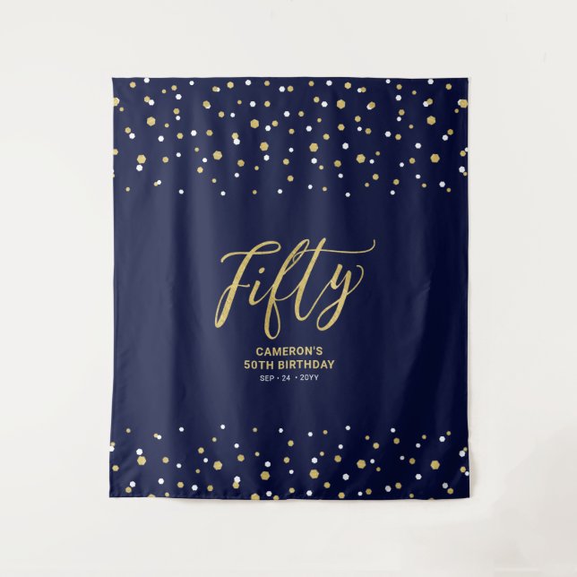 Tenture Cinquante | Gold & Navy 50th Birthday Party Contex (Devant)