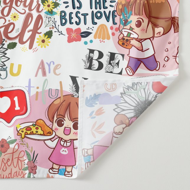 Tenture Citation motivante mignonne - Kawaii positive (Détail)