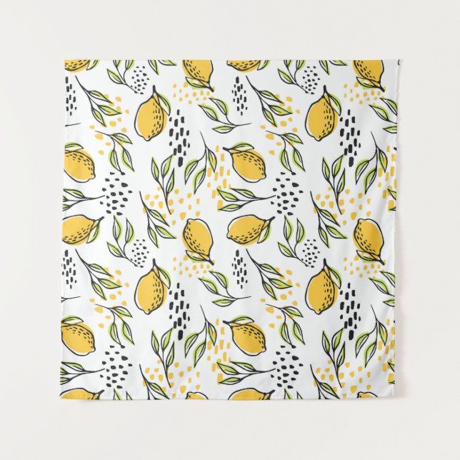 Tenture Citron, branches vertes : motif abstrait. (Devant)