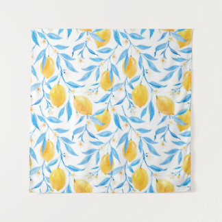 Tenture citrons aquarelle : motif dessiné à la main.