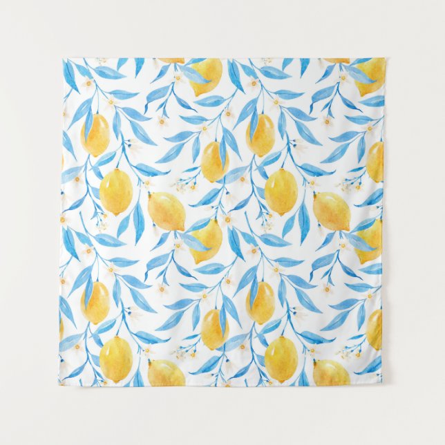 Tenture citrons aquarelle : motif dessiné à la main. (Devant)