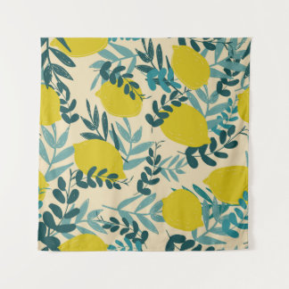 Tenture Citrons et feuilles, arrière - plan vintage.