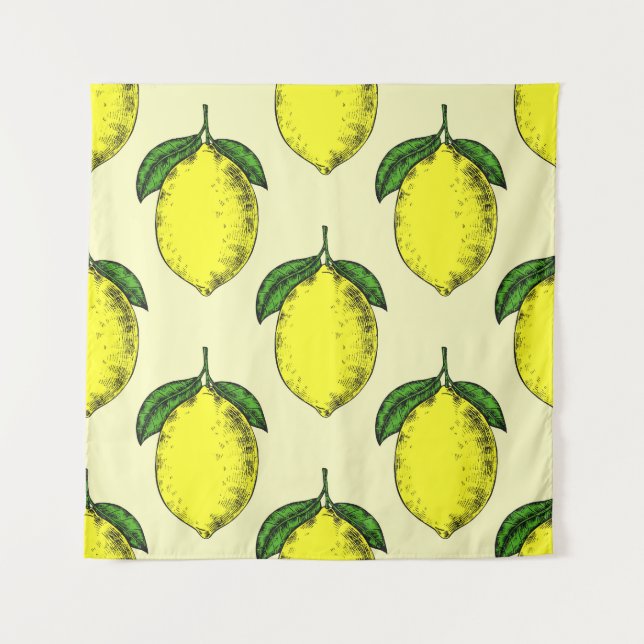 Tenture Citrons et feuilles : motif d'été. (Devant)