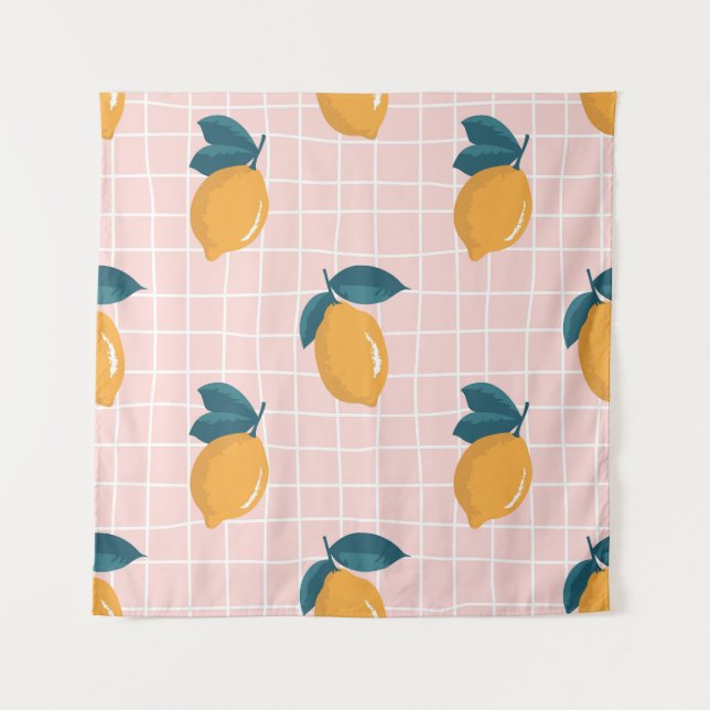 Tenture Citrons, géométrie rétro, motif sans couture d'été (Devant)
