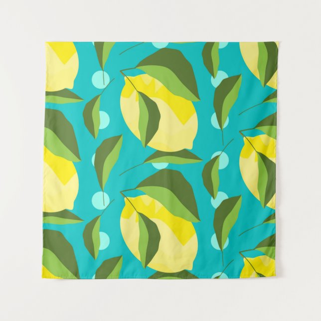 Tenture citrons jaunes avec feuilles verts sans couture mo (Devant)