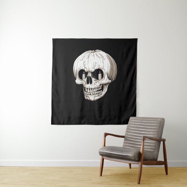 Tenture Citrouille Crâne Halloween Gothique (En situation)