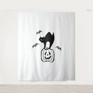 Tenture citrouille de chat chauves-souris halloween