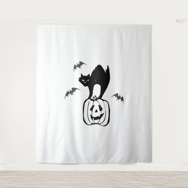Tenture citrouille de chat chauves-souris halloween (Devant)