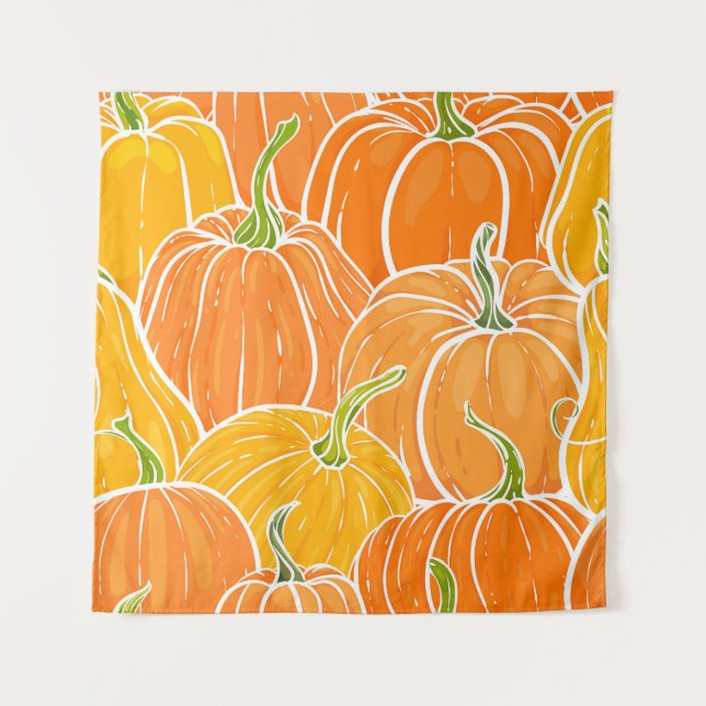 Tenture Citrouille de dessin, motif d'automne mignon. (Devant)