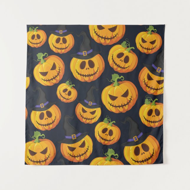 Tenture Citrouille d'Halloween : Motif de sorcière Vintage (Devant)