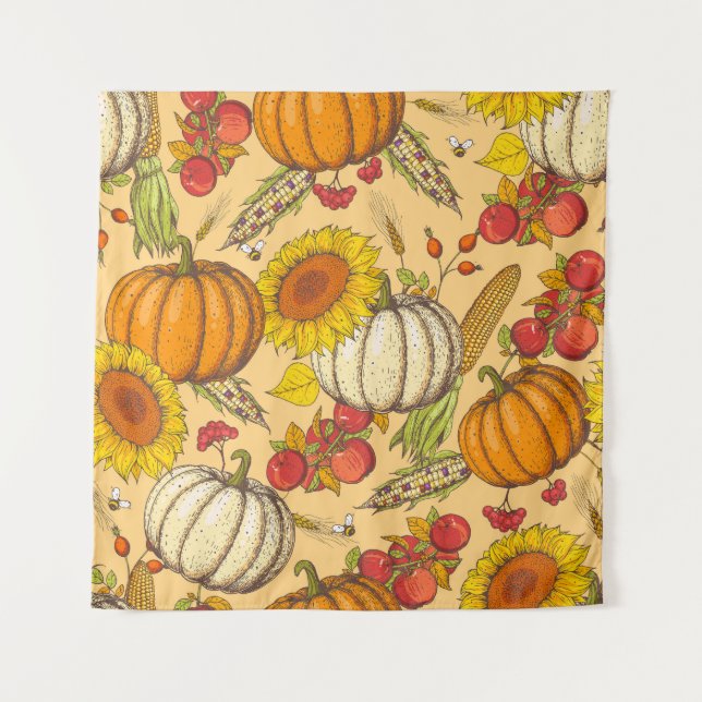 Tenture Citrouille et Motif Feuille de Maple. (Devant)