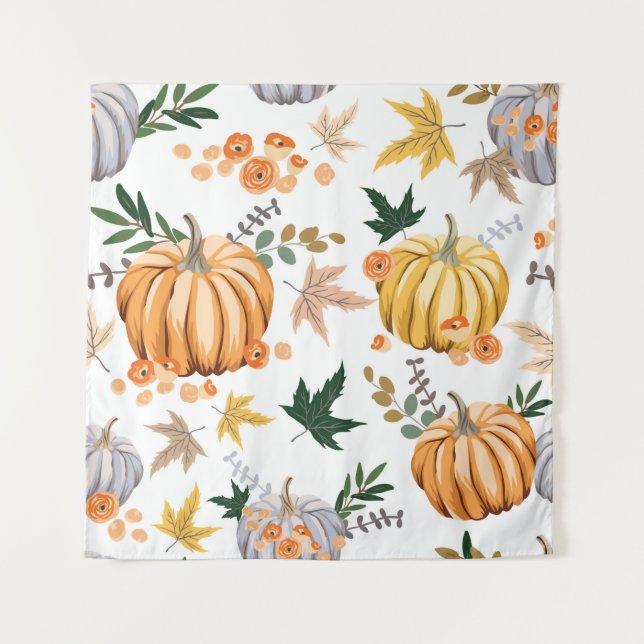 Tenture Citrouille orange d'automne et fleurs motif (Devant)