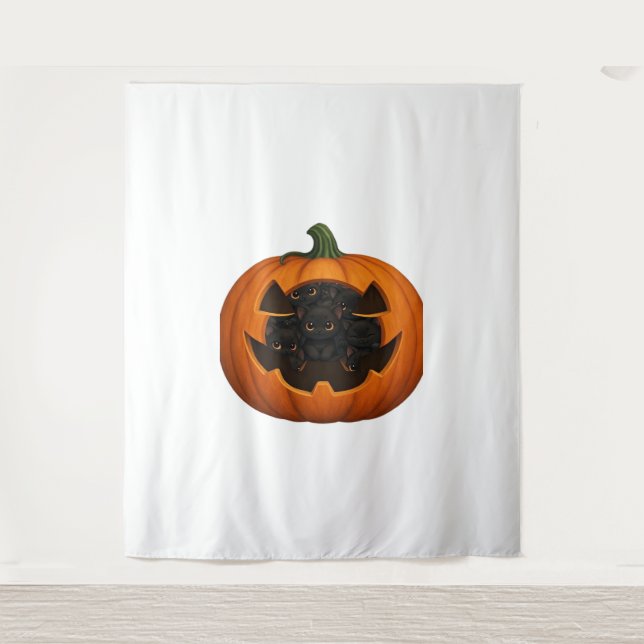 Tenture Citrouille plein de chatons - Chat noir mignon Hal (Devant)