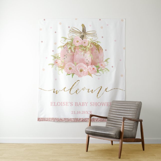 Tenture Citrouille rose Floral fille Baby shower Affiche d (En situation)
