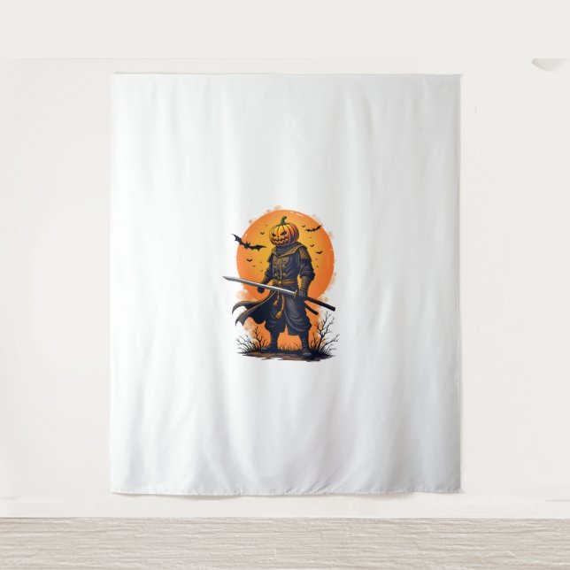 Tenture Citrouille Samurai - T-shirt guerrier d'Halloween (Devant)