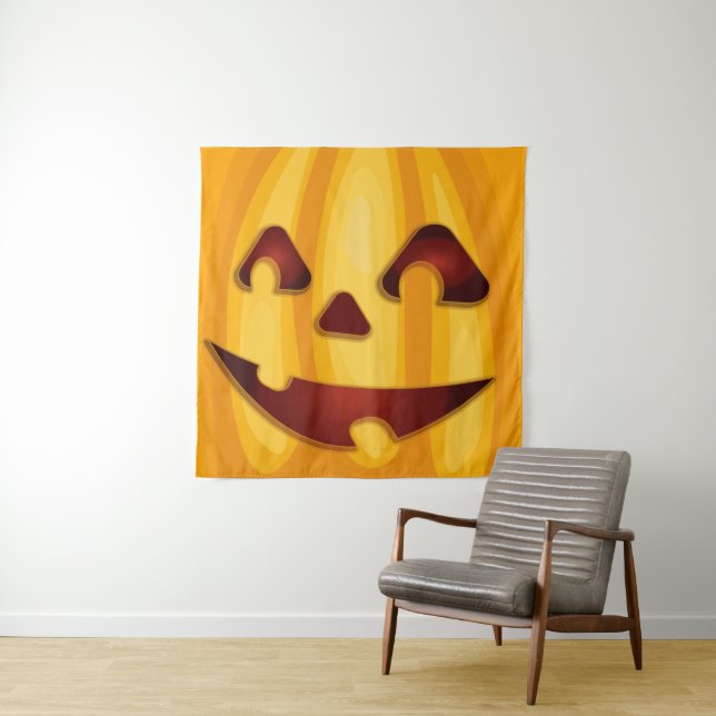 Tenture Citrouille sculpté souriant design Halloween (En situation)