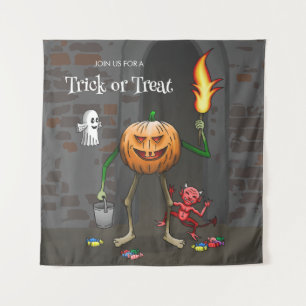 Tenture Citrouille sur un Joyeux Tour de Friandises