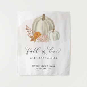 Tenture Citrouilles Blanches Tombent en Amour Baby Shower 